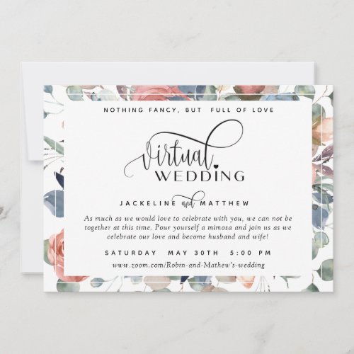 Online Virtual Wedding Dusty Blue and Blush Floral Save The Date