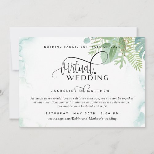Online Virtual Wedding Elegant Greenery Watercolor Save The Date