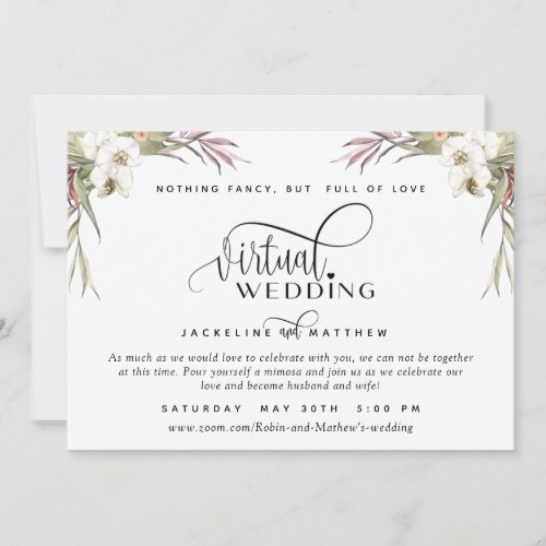 Online Virtual Wedding Tropical Palm Leaves Floral Save The Date