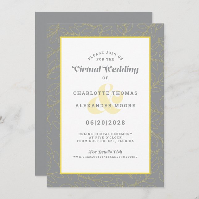 Online Virtual Yellow Gray Modern Abstract Pattern Invitation (Front/Back)