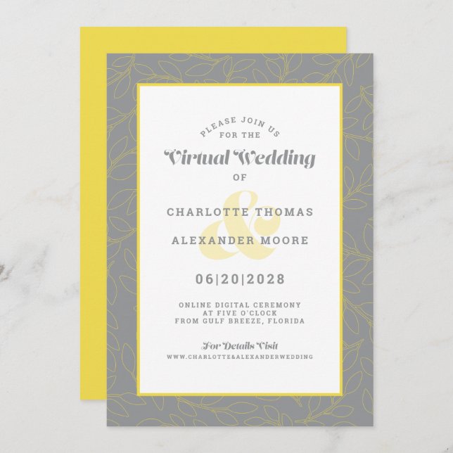 Online Virtual Yellow Gray Modern Pattern Wedding Invitation (Front/Back)