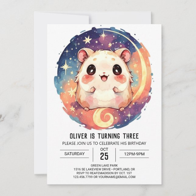 Online Watercolor Hamster Birthday Invitation (Front)