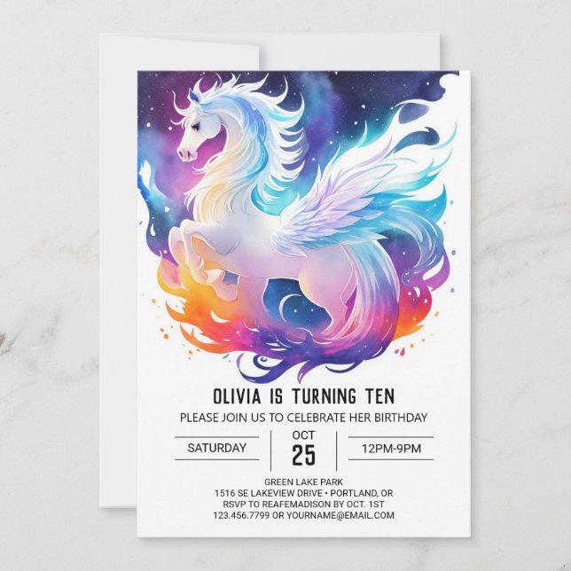 Online Watercolor Pony Birthday Invitation (Front)