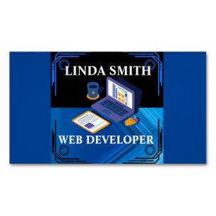 Online Web Developer Social Media Manager Blue Business Card Magnet
