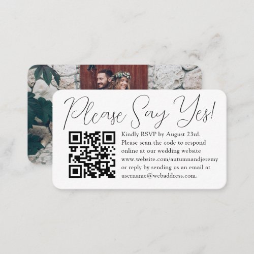 Online Wedding RSVP QR Code  Photo Please Say Yes Enclosure Card