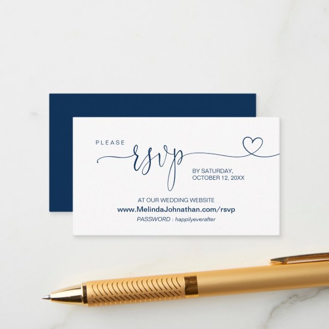 Online Wedding Website RSVP, Modern Navy Blue Enclosure Card (Front/Back In Situ)