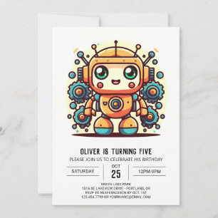 Online Whimsical Metallic Robot Birthday Invitation