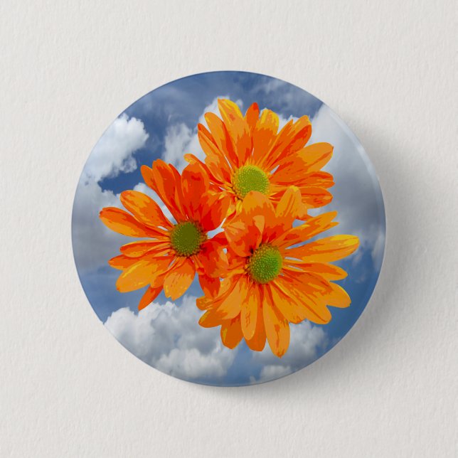 Only 3 Gerbera Daisy Blossoms + your text & ideas Pinback Button (Front)