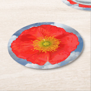 Only a Poppy Blossom + your text & ideas Round Paper Coaster