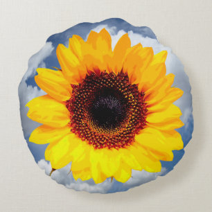 Only a Sunflower Blossom + your text & ideas Round Pillow