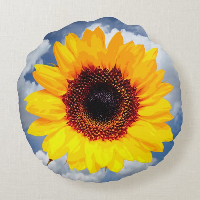 Only a Sunflower Blossom + your text & ideas Round Pillow (Back)