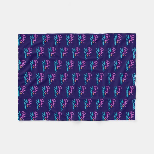 Only Believe Christian Quote on Dark Blue Fleece Blanket (Front (Horizontal))