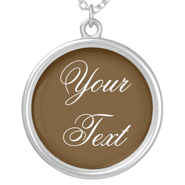 ONLY COLOR / dark brown + your text Silver Plated Necklace (Front)