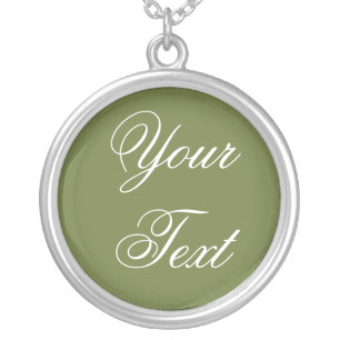 ONLY COLOR / olive green + your text Silver Plated Necklace
