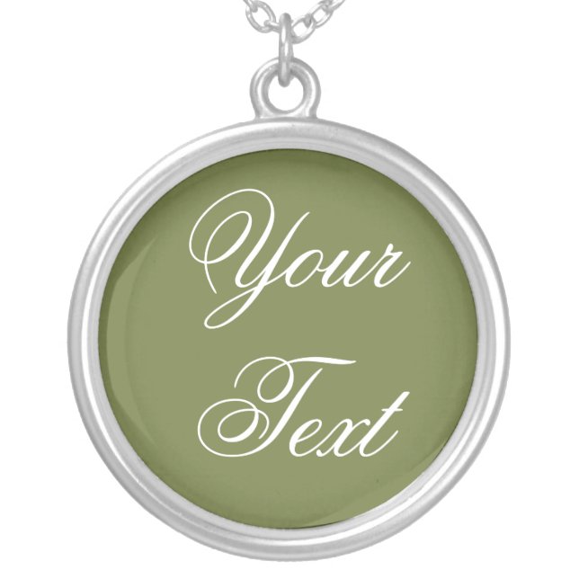 ONLY COLOR / olive green + your text Silver Plated Necklace (Front)