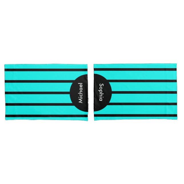 ONLY COLOR STRIPES - turquoise + your backg. Pillowcase (Front-Set)