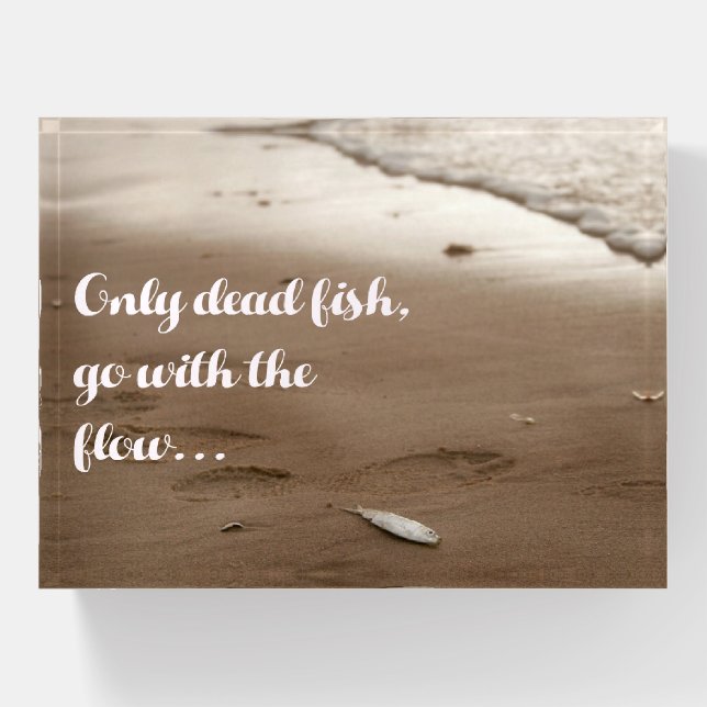 Only dead fish go with the flow - Funny Quote Paperweight (Front)