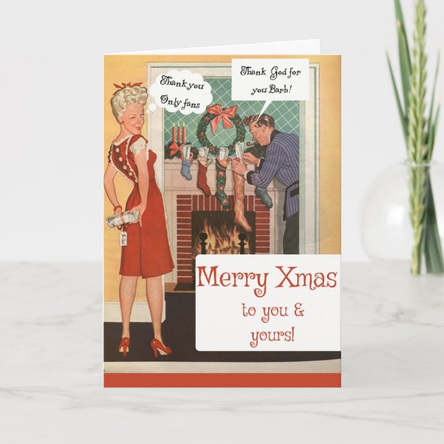 Only fans saves Xmas, vintage funny Card (Front)