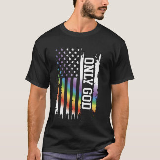 Only God United States Distressed Rainbow w US Fla T-Shirt