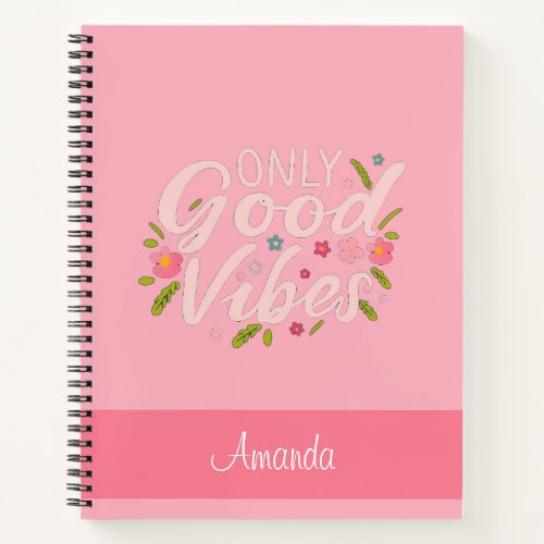 Only good vibes pink background yoga mat notebook