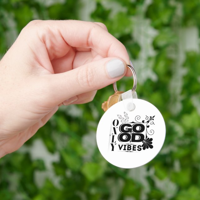 Only Good Vibes – Positive Motivational Typography Keychain (Hand)