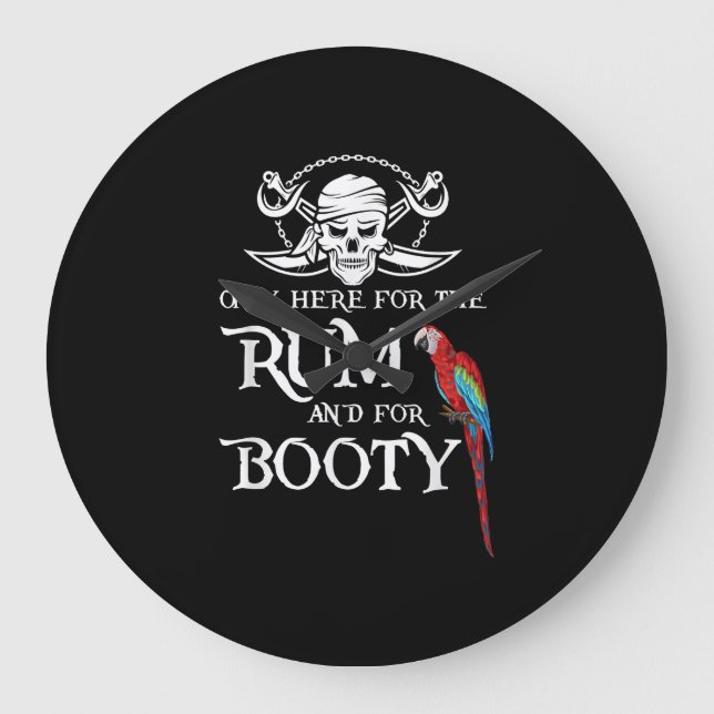 Only Here   Rum And  Booty Pirate & Parrot Pirate Large Clock (Front)