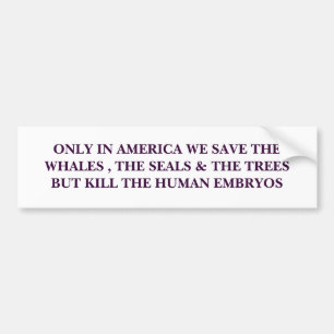 ONLY IN AMERICA WE SAVE THE WHALES , THE SEALS ... BUMPER STICKER