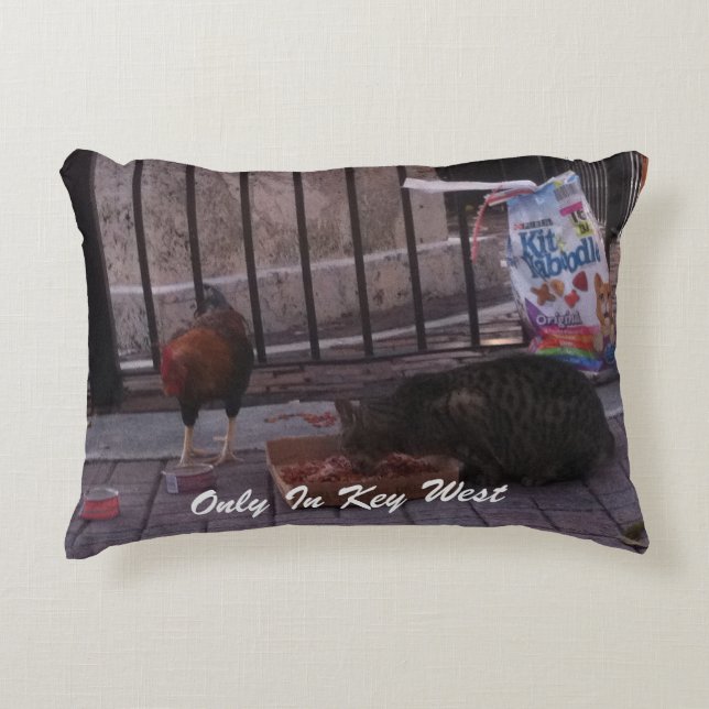 "Only In Key West" Cat & Rooster Pillow (Front)