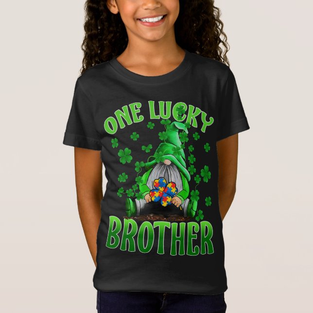 Only Lucky Brother Gnomes Autism St Patrick's Day T-Shirt (Front)