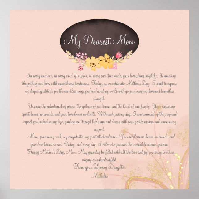 Only Mom's Love Words to Mom Poster (Front)