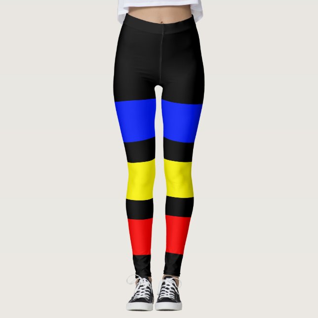 ONLY STRIPES - royal blue, lemon yellow, fire red Leggings (Front)
