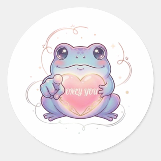 Only You Frog Sticker Cute Frog Glowing Heart Roma (Front)