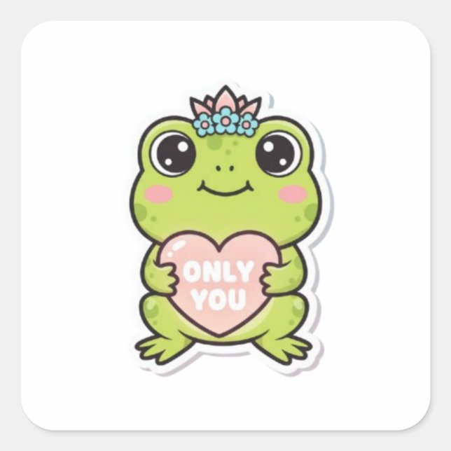 Only You Frog Sticker Cute Frog With Glowing Heart (Front)