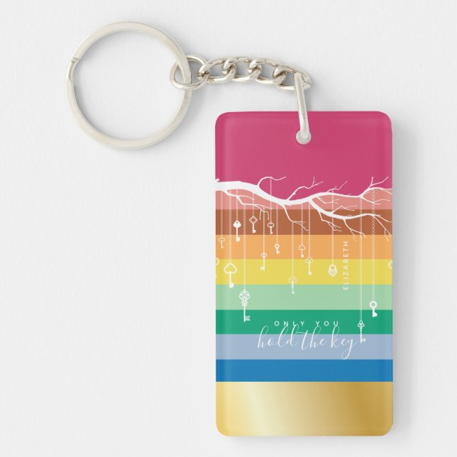 Only You Hold the Key Rainbow Branch Script & Gold Keychain (Front)