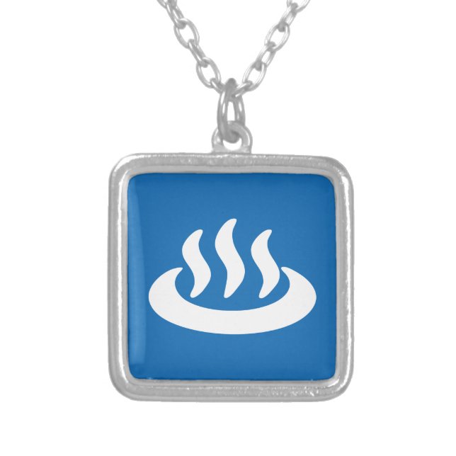 Onsen ♨ Hot Spring 温泉 Japanese Sign Silver Plated Necklace (Front)