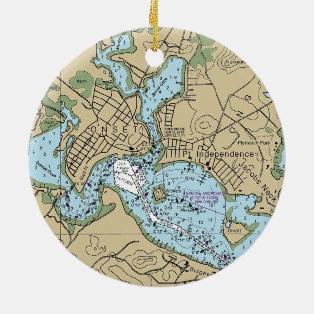 Onset MA Nautical Chart Ceramic Ornament (Back)