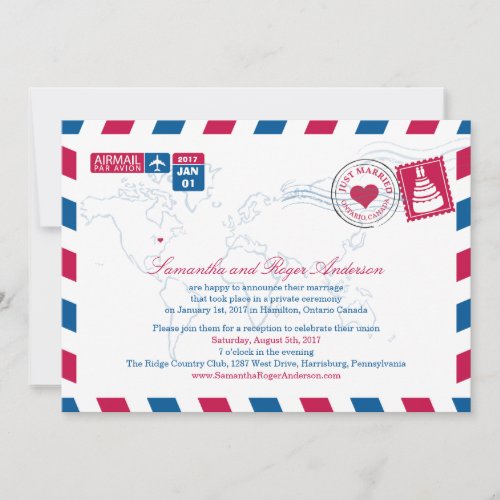 Ontario Canada Air Mail Post Wedding Reception Invites