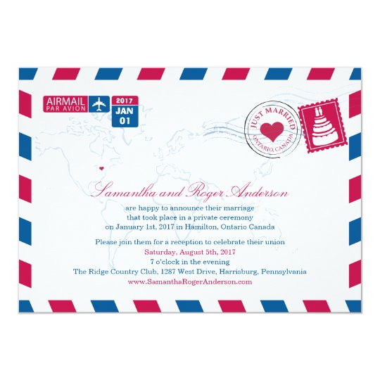 Ontario Canada Air Mail Post Wedding Reception Invitation Zazzle Com