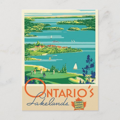 Ontario Canada lakes vintage travel postcard
