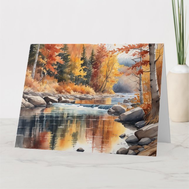 Ontario River in Autumn, Watercolor, Thank You Card (Front)