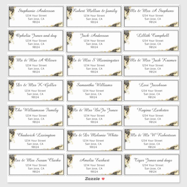Onyx and Gold Pre-Addressed Guest Name Address Sti Sticker (Sheet)