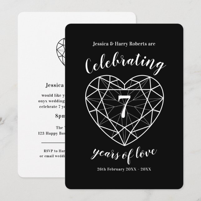 Onyx Anniversary 7 years of love party invitations (Front/Back)
