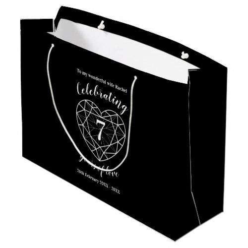 Onyx black Anniversary 7 years personalized Large Gift Bag