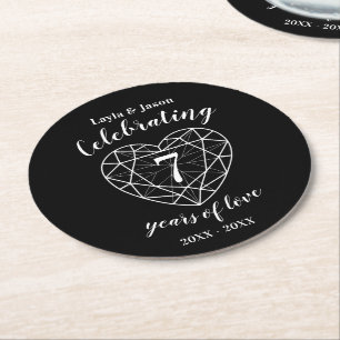 Onyx black anniversary 7 years personalized round paper coaster