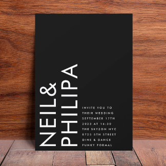 Onyx Black Ultra Modern Bold NAMES Simple Wedding Invitation