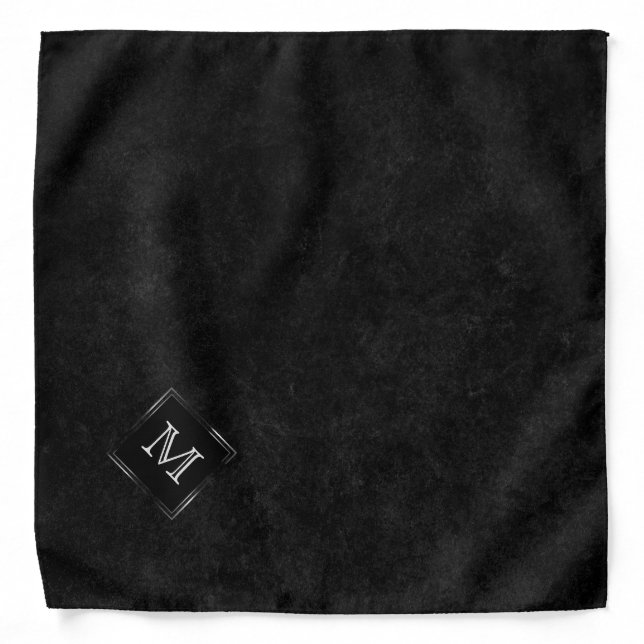 Onyx Black Velvet | Chalkboard Grunge Monogram Bandana (Front)