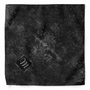 Onyx Black Velvet   Chalkboard Grunge Monogram Bandana