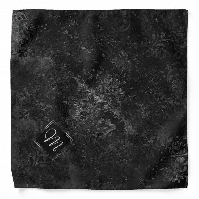 Onyx Black Velvet | Chalkboard Grunge Monogram Bandana (Front)