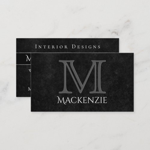 Onyx Black Velvet  Chalkboard Grunge Monogram Business Card