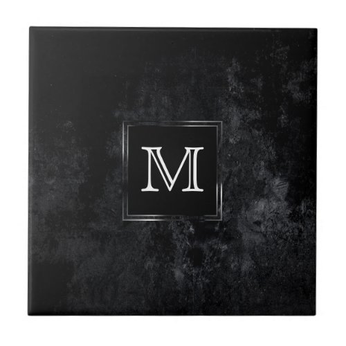 Onyx Black Velvet  Chalkboard Grunge Monogram Ceramic Tile